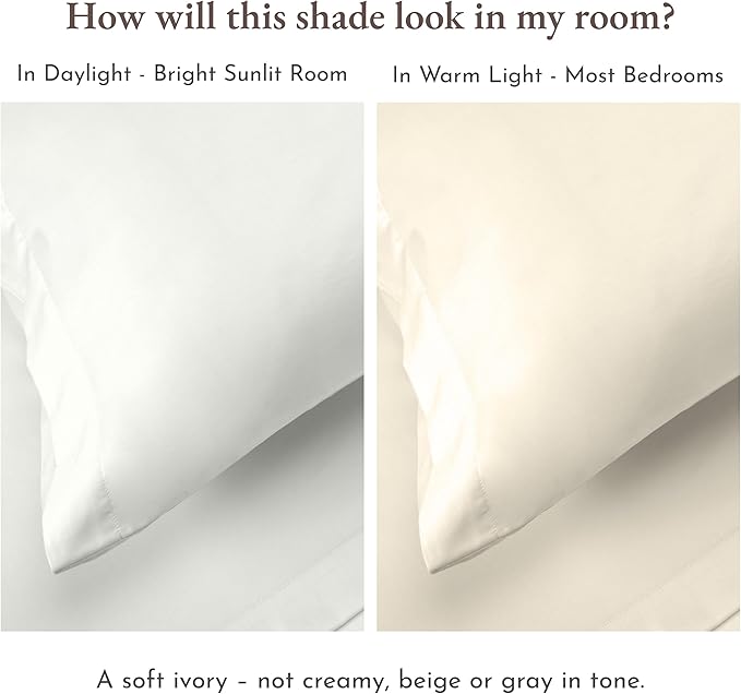 California Design Den Twin Sheet Set - Natural 100% Cotton Sheets with 12" Pockets, Soft Sateen Weave, Breathable and Durable Bedding Set for Dorm Rooms, College Ivory (Eggshell)