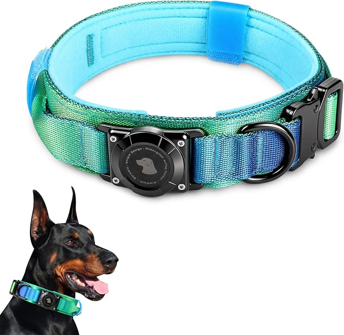 2026 Upgrade Waterproof Tactical AirTag Dog Collar, Built in AirTag Holder | Comfortable Control Handle, Quick Release Metal Buckle, Durable 1000D Nylon, For Medium to Large Dogs, Lime Wave,L
