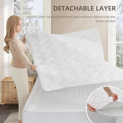 Bwarm Premium Multi-Zone Heated Mattress Pad Full Size, 54" x 75", 9 Heat Settings, 1-12 Hours Auto Off, Individual Body and Feet Settings, Removable Comfort Layer, Machine Washable