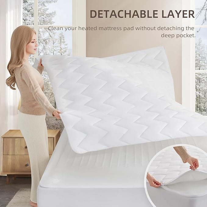 Bwarm Premium Multi-Zone Electric Heated Mattress Pad Twin XL Size, 39" x 80", 9 Heat Settings, 1-12 Hours Auto Off, Individual Body and Feet Settings, Removable Comfort Layer, Machine Washable