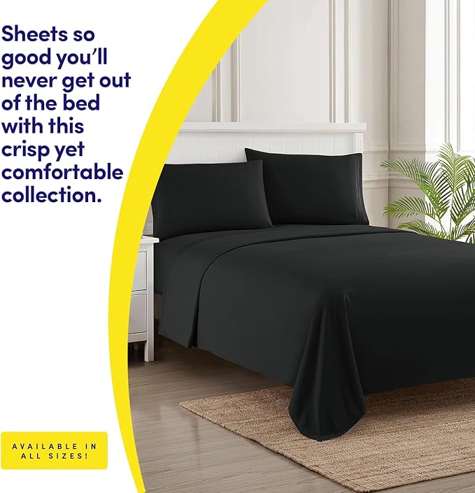 1500 Supreme Collection Twin XL Sheet Sets Black - 3 Piece Bed Sheets and Pillowcase Set for Twin XL Mattress - Extra Soft, Elastic Corner Straps, Deep Pocket Sheets, Twin XL Black