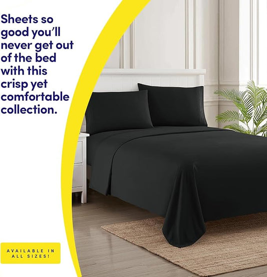 1500 Supreme Collection Twin XL Sheet Sets Black - 3 Piece Bed Sheets and Pillowcase Set for Twin XL Mattress - Extra Soft, Elastic Corner Straps, Deep Pocket Sheets, Twin XL Black