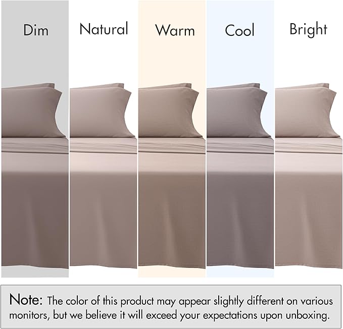 RUVANTI 100% Cotton Sheets – Queen Size Percale Bedding, Cooling & Breathable, Durable with a Crisp, Soft & Comfortable Feel, 16" Deep Pocket, 4-Piece Set, Warm Mocha