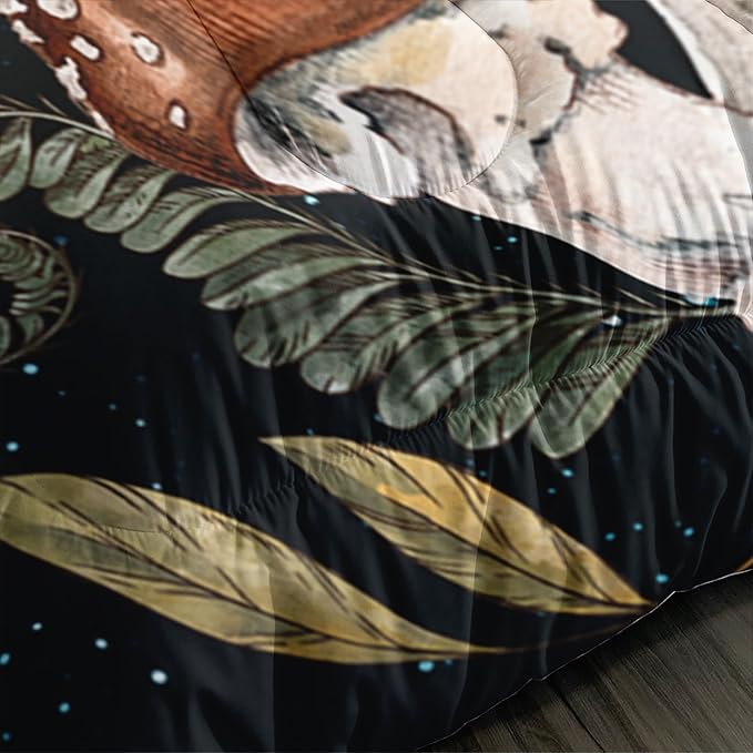 Mushroom Bedding - Black Full Comforter Set, Boho Mushroom Decor, Hippie Style