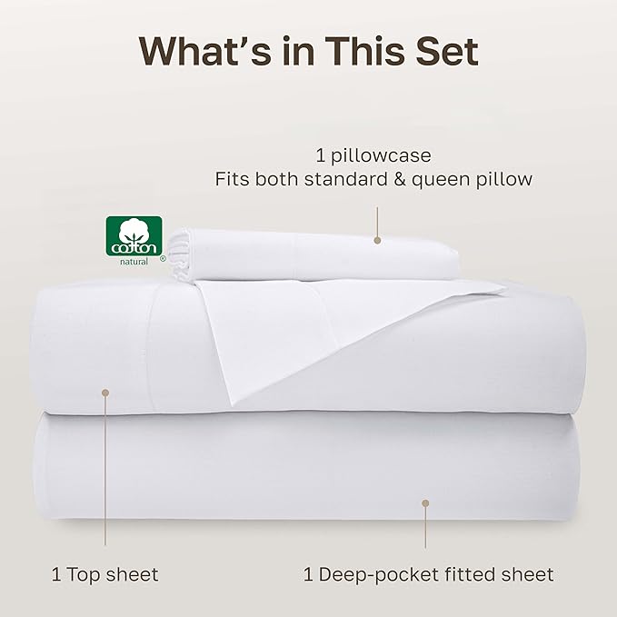 California Design Den Twin XL Size Sheet Set - 100% Cotton, 500 Thread Count Sateen, Deep Pocket Bed Sheets with Fitted Elastic Sheet, Extra Soft Luxury - White