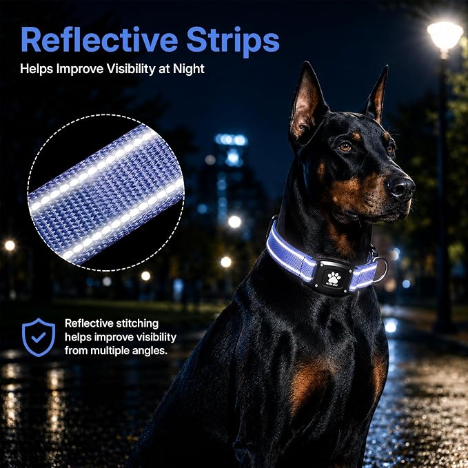 GPS Dog Collar Tracker 2-in-1,Reflective Waterproof Pet Collar,iOS-Only,No Monthly Fees,Unlimited Range,Dog Tracking Collar Pet Tracker,for Small Medium Large Dogs(S (12.5"-16"), Blue)
