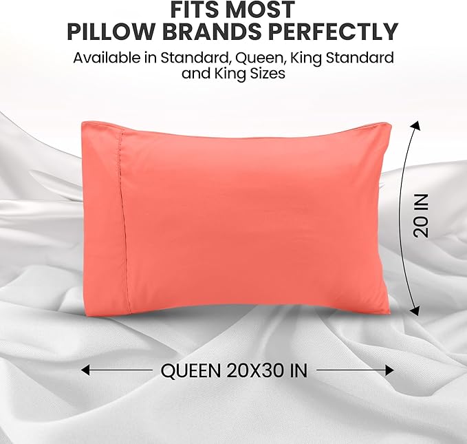 Utopia Bedding Queen Pillow Cases - 2 Pack - Envelope Closure - Soft Brushed Microfiber Fabric - Shrinkage and Fade Resistant Pillow Covers Queen Size 20 X 30 Inches (Queen, Coral)