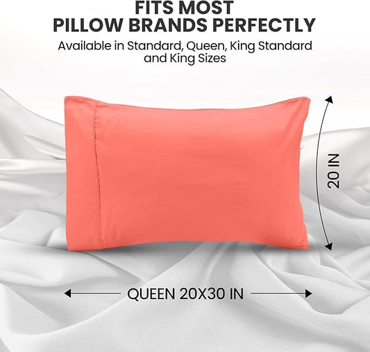 Utopia Bedding Queen Pillow Cases - 2 Pack - Envelope Closure - Soft Brushed Microfiber Fabric - Shrinkage and Fade Resistant Pillow Covers Queen Size 20 X 30 Inches (Queen, Coral)