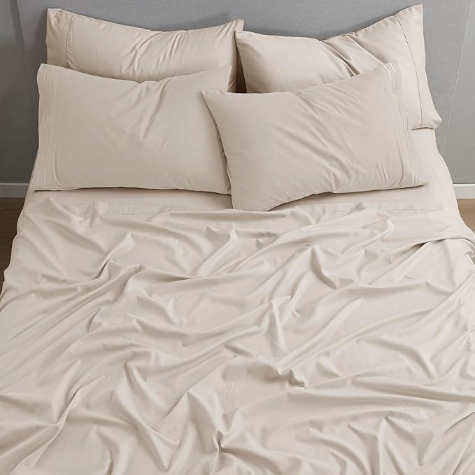 Clara Clark Cal King Sheets - Hotel Luxury 6 Piece Bed Sheets for Cal King Size Bed - Soft Bedding Sheets & Pillowcases, Fits Mattress up to 16 inch deep. California King, Linen