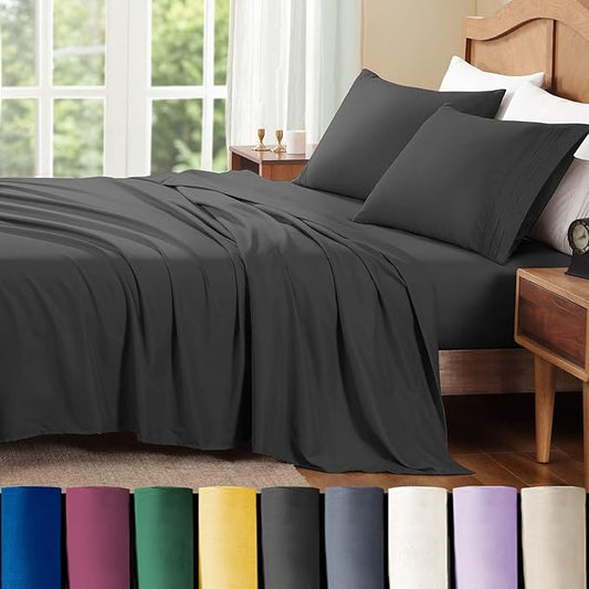ClevaHome Twin Sheets Set, 3-Piece Twin Size Sheets, Lightweight & Super Soft Easy Care Microfiber– Shrinkage & Fade Resistant Bedding Set with 14'' Deep Pockets (Black)