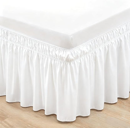 RIMELA Warm White Bed Skirt Queen 25 Inch Drop, Elastic Bed Skirts Queen Size Dust Ruffle, Bedskirt for Adjustable Bed Base, Wrinkle & Fade Resistant Silky Luxurious Fabric Easy to Install