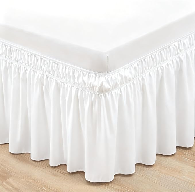 RIMELA Warm White Bed Skirt King Size 12 Inch Drop, Wrap Around Elastic Adjustable Bedskirt, Bed skirting Dust Ruffle for Bed Frame & Box Spring Soft Durable Fabric Machine Washable Easy to Install