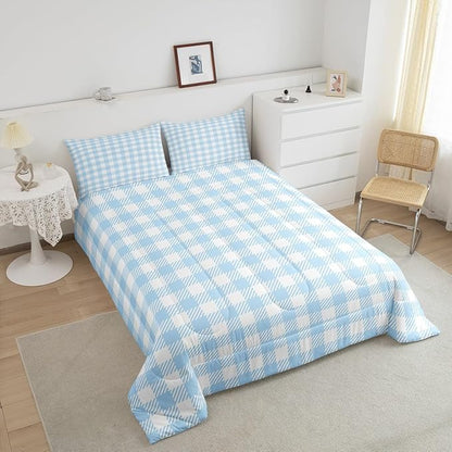Manfei Blue Plaid Bedding Set Full Size Buffalo Check Plaid Comforter Classic Gingham Pattern Comforter Set Blue White Scottish Duvet Set 3Pcs Quilt Set 1 Comforter Set with 2 Pillowcase