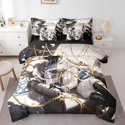 Erosebridal Anime Girl Full 7 Piece Bedding Set for Kids, Kawaii Japanese Anime Bed in A Bag Cartoon Girl Comforter Set with Sheets for Girls Boys Teens Men Room, Japanese Animation Bed Sets