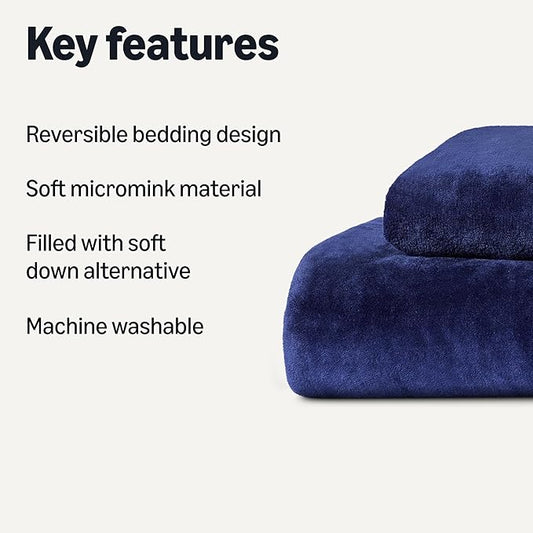 Amazon Basics Reversible Sherpa Comforter Set with Pillow Sham, Twin/Twin XL, Navy