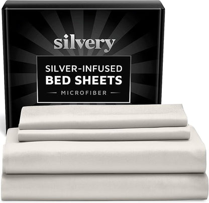Silvery Silver Infused Bed Sheets Set - Ultra-Soft Temperature-Regulating Fabric with Self-Cleaning Technology™ That Stays Fresh 3X Longer for Hygienic Sleep