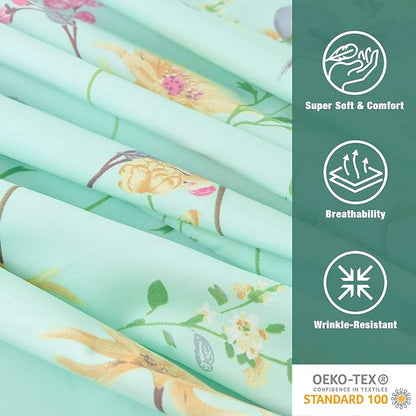 JSD Green Floral Queen Sheet Set 6 Piece, Soft Boho Printed Microfiber Bed Sheets Extra Deep Pocket, Oeko-TEX Certified
