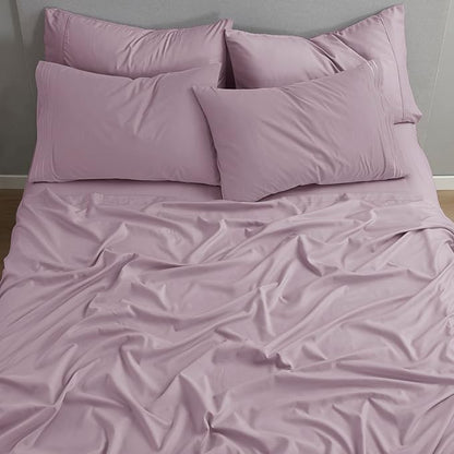 Clara Clark RV Short Queen Sheets - Hotel Luxury 6 Piece Bed Sheets for Short Queen Size Bed - Soft Bedding Sheets & Pillowcases, Fits Low Mattress up to 10 inch deep. Short Queen, Dusty Purple