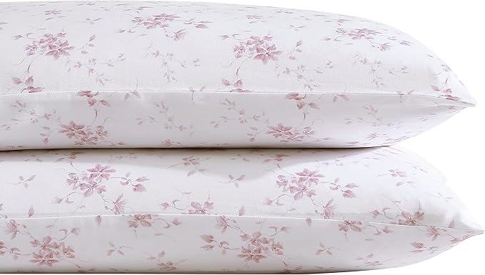 Laura Ashley Home - Standard Pillowcase Set, Cotton Sateen Bedding, Smooth & Wrinkle-Resistant (Garden Muse Pink, 2 Piece)