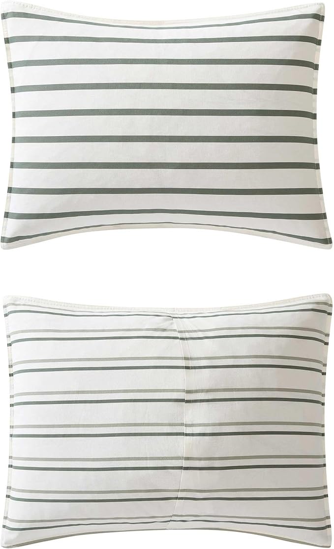 Eddie Bauer - Full/Queen Comforter Set, Super Soft Bedding with Matching Shams, Two-Piece Back Closure, Modern Room Essentials (Cooper Stripe Green, Full/Queen)