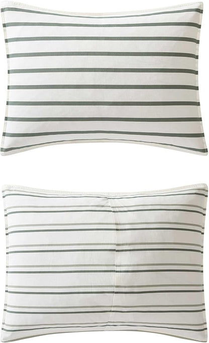 Eddie Bauer - Full/Queen Comforter Set, Super Soft Bedding with Matching Shams, Two-Piece Back Closure, Modern Room Essentials (Cooper Stripe Green, Full/Queen)