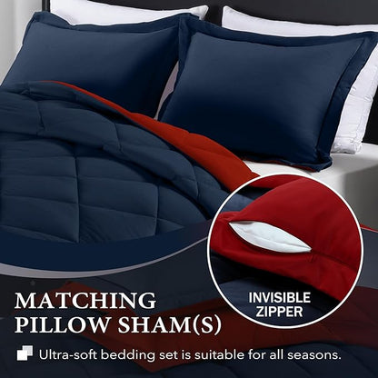 downluxe King Size Comforter Set - Red and Navy King Comforter, Soft Bedding Sets for All Seasons -3 Pieces - 1 Comforter (104"x92") and 2 Pillow Shams(20"x36")