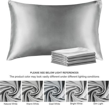 BEDELITE Satin Pillowcase for Hair and Skin, Super Soft Similar to Silk Pillow Cases 4 Pack with Envelope Closure, Cooling Pillowcases for Women Men (20"x30" Queen Size, Grey)