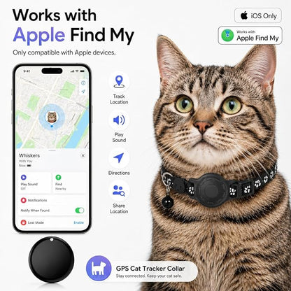 Cat Collar (iOS Only) - Pet Tracker Compatible with Apple Find My, Waterproof Smart Tag, No Monthly Fee. Advanced Safety Solution for Small & Large Cats.