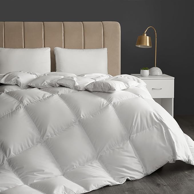 Hotel Grand White Goose Down Fiber Comforter King Size - All Season Hotel Collection Duvet Insert King Medium Warmth Comforter with 1cm Breathable Panel, 106" x 90"