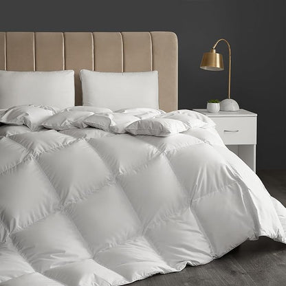 Hotel Grand White Goose Down Fiber Comforter Full Queen Size - All Season Fluffy Hotel Collection Duvet Insert Queen Medium Warmth Comforter with 1cm Breathable Panel, 90" x 90"