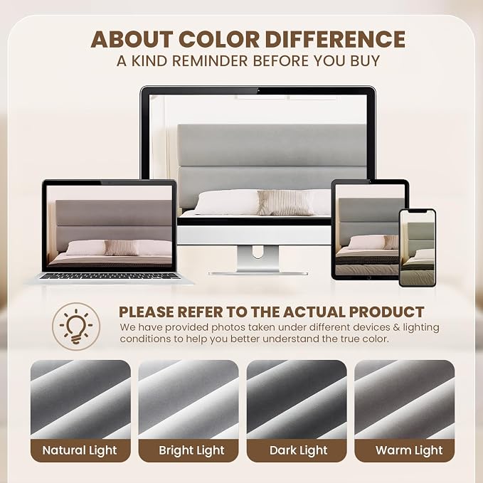 GRUSIGN Twin Size Platform Bed Frame with Velvet Headboard, Adjustable Height Wooden Slats Support, Upholstered Mattress Foundation, Fits Mattress or Mattress with Box Spring, Easy Assembly, Grey