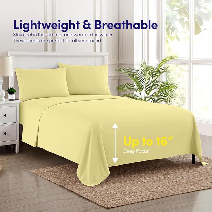 1500 Supreme Collection King Sheet Sets Pale Yellow - Luxury Hotel Bed Sheets and Pillowcase Set for King Mattress - Extra Soft, Elastic Corner Straps, Deep Pocket Sheets, King Pale Yellow