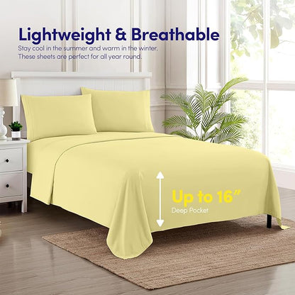 1500 Supreme Collection Extra Soft RV Queen Sheet Set, Pale Yellow- Luxury Bed Sheet Set with Deep Pocket Wrinkle Free Bed Sheets, RV Queen Size, Pale Yellow