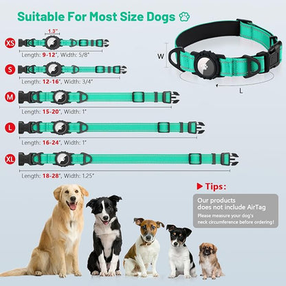 Taglory AirTag Dog Collar with Waterproof Holder for Puppy, Turquoise, XS | Reflective for Night Walks & Low-Light Safety, Track Your Pup Peace of Mind, Adjustable Soft Padded, No More Dangling Tags