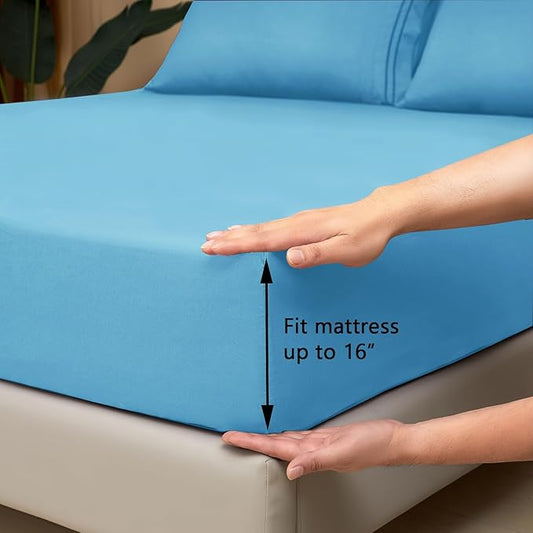 Mejoroom Twin Sheet Set - Hotel Collection Twin Sheets - Bedding Sheets & Pillowcases with Deep Pocket Fitted Sheet, Breathable, Wrinkle & Fade Resistant - 3 Piece(Denim Blue)