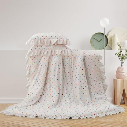 A Nice Night Colorful Heart Love Pattern Bedding Set,Ruffle 6 Piece Bed in a Bag Matching Sheet Set,Princess Chic Style,White Comforter Sets Room Decor for Girls,Twin