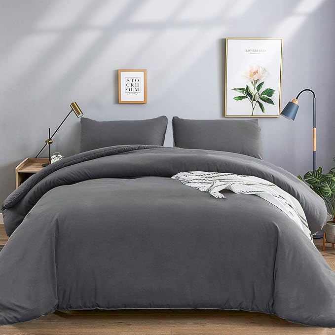 KAREVER Gray Comforter Set Queen Grey Bedding Set Women Breathable Bed Blanket Set Men Deep Gray Lightweight Quilts Set Queen Size