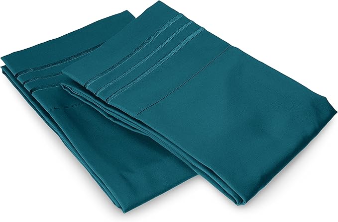 Elegant Comfort Luxury Ultra-Soft 2-Piece Pillowcase Set - 1500 Premium Hotel Quality Microfiber Double Brushed - Wrinkle Resistant, Standard/Queen, Marine Teal