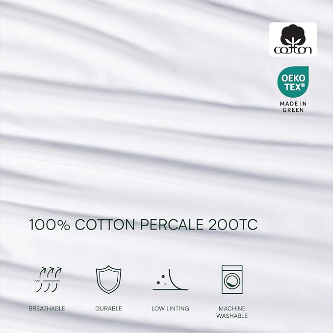 Lacoste 100% Cotton Percale 4-Piece Sheet Set – Cool, Crisp, Matte, and Durable, Oeko-Tex Certified – Solid, White, Standard King