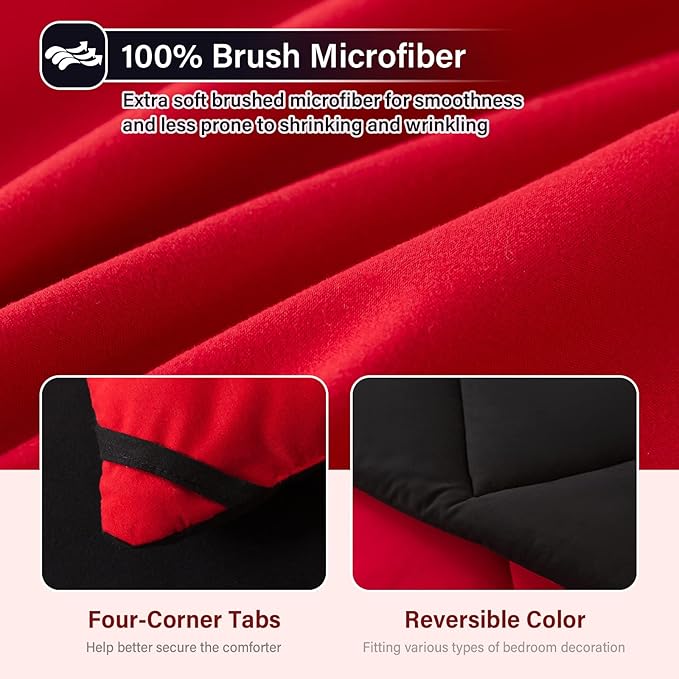Cosybay Bed in a Bag King Reversible Comforter Sets 7pcs All Season Down Alternative Bedding Sets Red and Black with Comforter, Pillow Shams, Flat Sheet, Fitted Sheet and Pillowcase