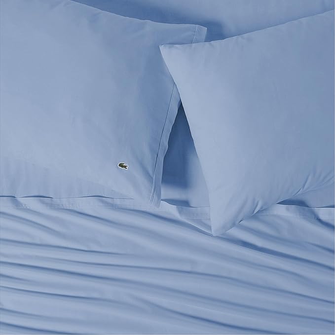 Lacoste 100% Cotton Percale 3-Piece Sheet Set – Cool, Crisp, Matte, and Durable, Oeko-Tex Certified – Solid, Allure Blue, Twin