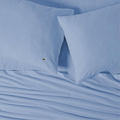 Lacoste 100% Cotton Percale 4-Piece Sheet Set – Cool, Crisp, Matte, and Durable, Oeko-Tex Certified – Solid, Allure Blue, California King