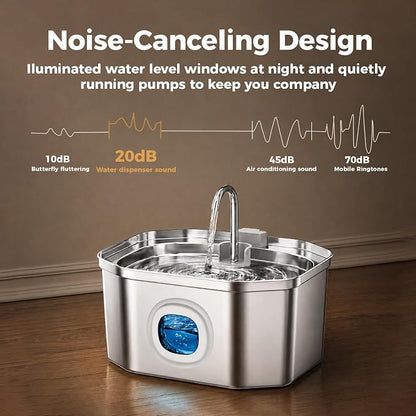 Cat Water Fountain, Apauk 108oz/3.2L Silent cat Water Fountain Stainless Steel, Cat Fountain, Automatic Pet Water Fountain,Dog Bowl, Controllable Blue Light - (2 Filters& 2 Sponges)