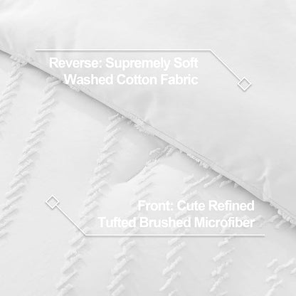 Litanika White California King Comforter Set, 3 Pieces Cal King Oversized Chevron Tufted Boho Bedding Comforter Sets, Fluffy Bed Set (104x96In Comforter & 3 Pillowcases)