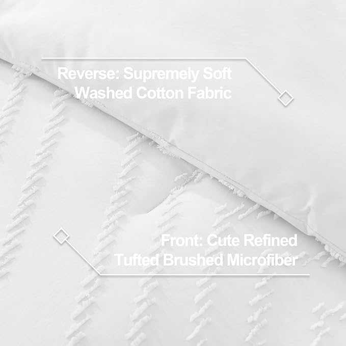 Litanika Comforter Oversized King Size Set White, 3 Pieces Chevron Tufted Vintage Solid Bedding Comforter Sets, Fluffy Bed Set