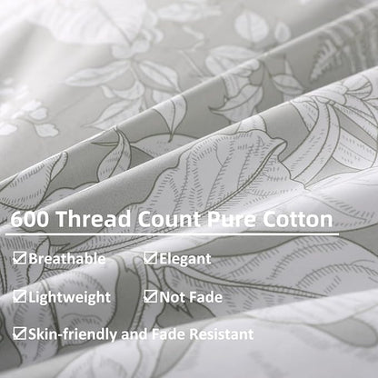 OAITE Duvet Cover Set Twin Size Floral Pattern 600 Thread Count Ultra Soft 100% Long Staple Cotton Duvet Cover Sets 3-PC, Breathable Duvet Cover with Zipper Closure & Corner Ties