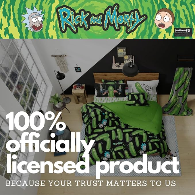 Rick & Morty Bedding 7 Piece Super Soft Cozy Reversible Comforter and Sheet Set with Sham, Full, (Officially Licensed Product) By Franco