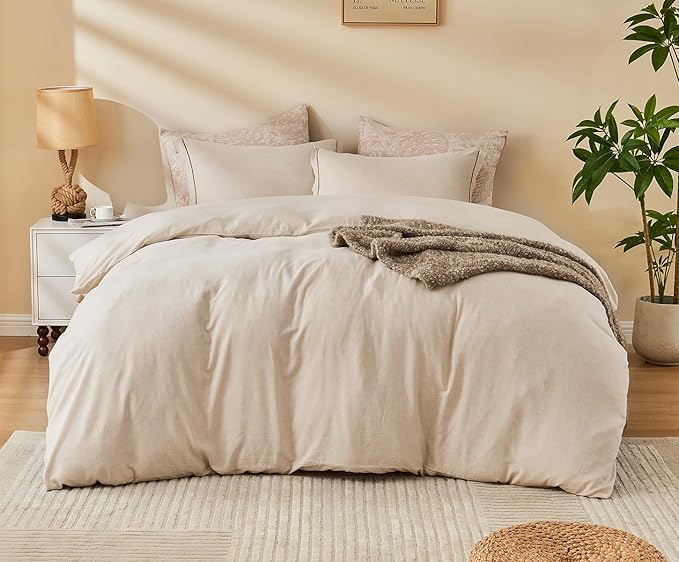SLEEPBELLA Linen Duvet Cover Set King Size-1 Duvet Cover with 2 Pillow Shams with Button Closure Soft Breathable Farmhouse