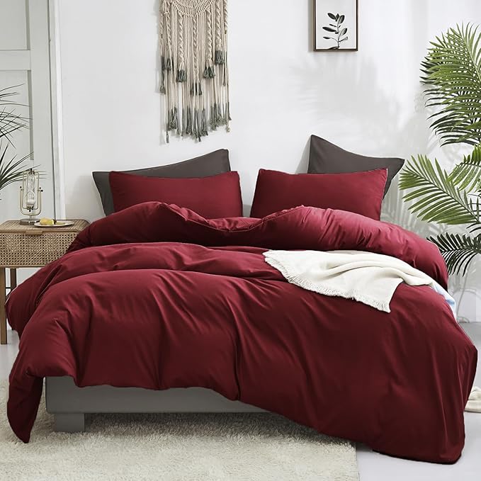 Luxlovery Burgundy Comforter Set Twin Maroon Dark Red Bedding Comforter Set Wine Red Soft Breathable Durable Blanket Quilts 3 Piece Burgundy Bedding Set for Teens Kids Twin Bed