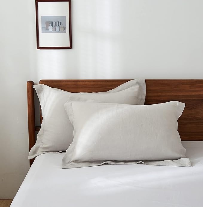 Simple&Opulence 100% Linen Pillow Case King Size Set of 2, Grey Pillow Covers with Overlap Closure, Luxury Breathable Pillowcases Protectors Suitable for All-Season (20" X 36", Grey)